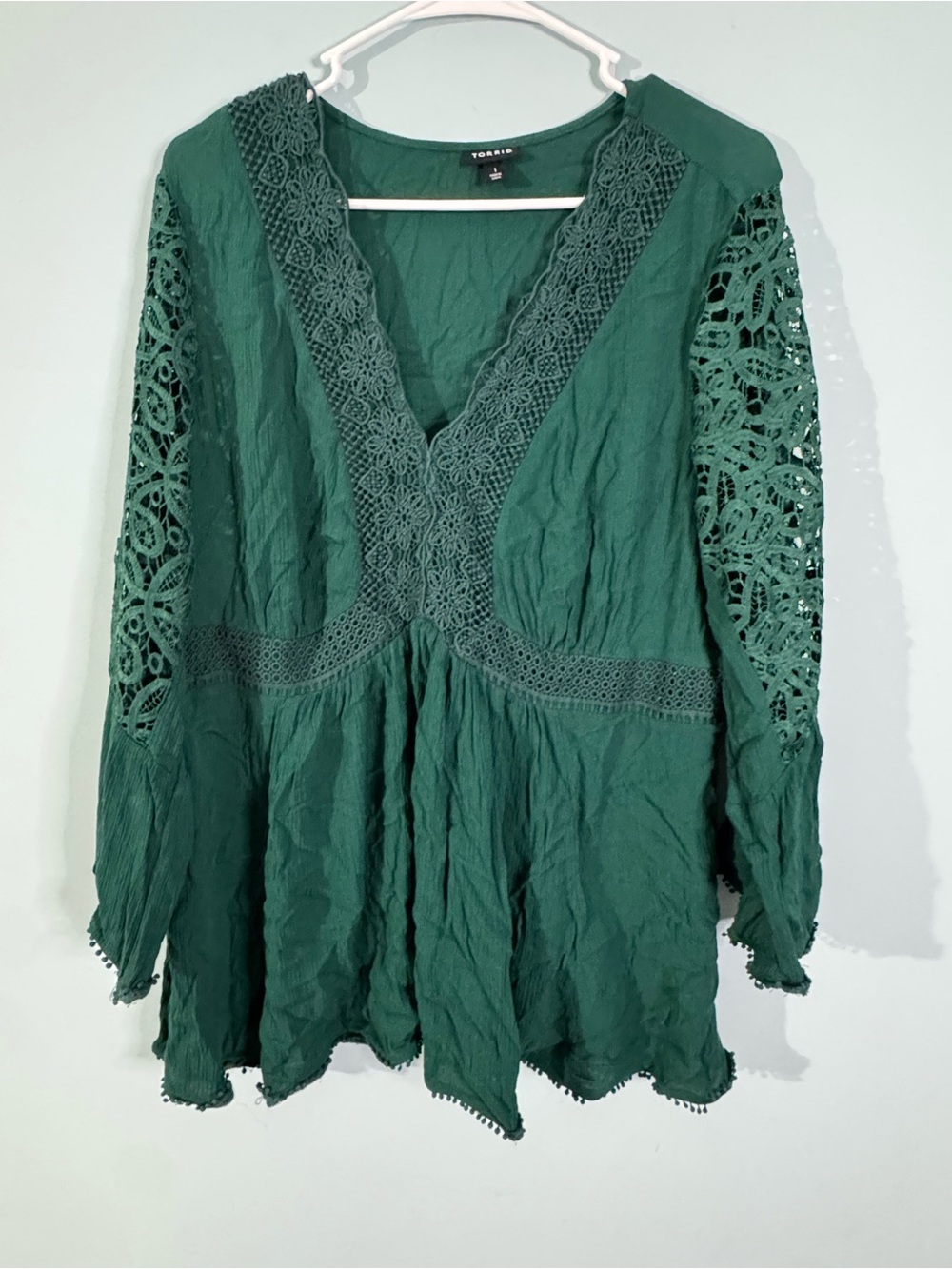 torrid Forest Green Crochet-Trim V-Neck Tunic